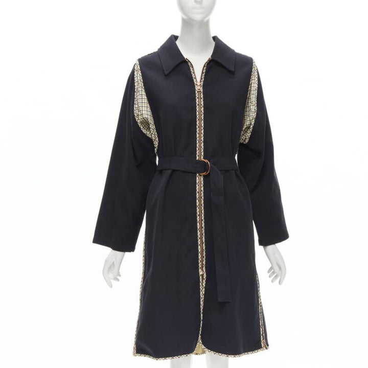 SEE BY CHLOE 2019 black check trim side zip belted car coat FR36 S