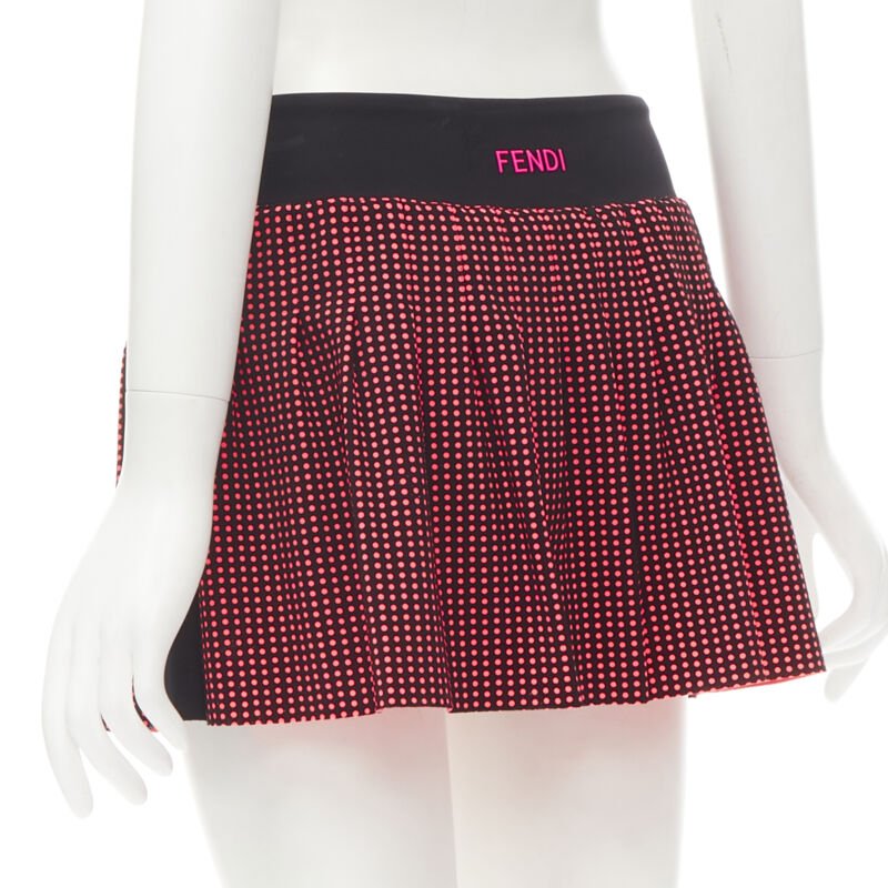 FENDI Activewear Karl Love black pink polka dot lined pleated skirt S