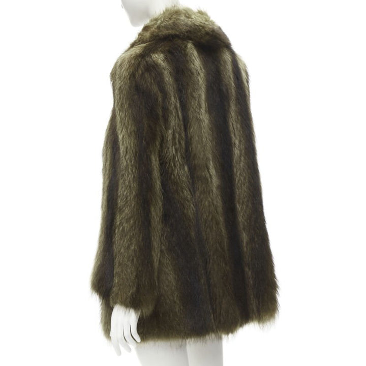 HURTIQ brown fur long sleeve collar hook eye jacket coat