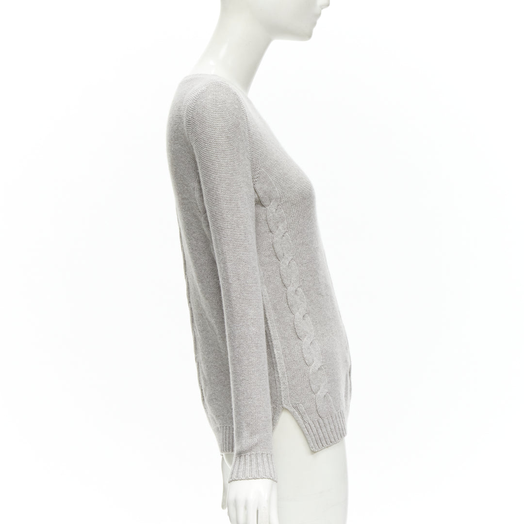 LORO PIANA 100% baby cashmere grey braid knit bateau neck sweater IT38 XS