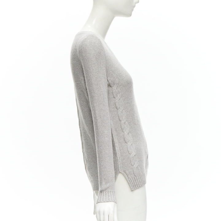 LORO PIANA 100% baby cashmere grey braid knit bateau neck sweater IT38 XS