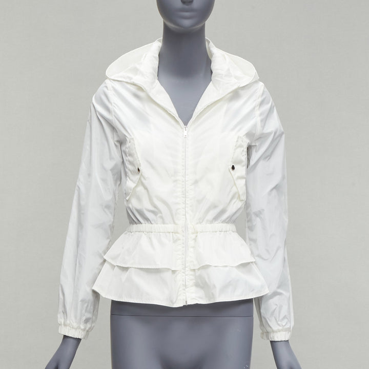 GUCCI Kidswear ivory GG monogram logo peplum hooded jacket 12Y