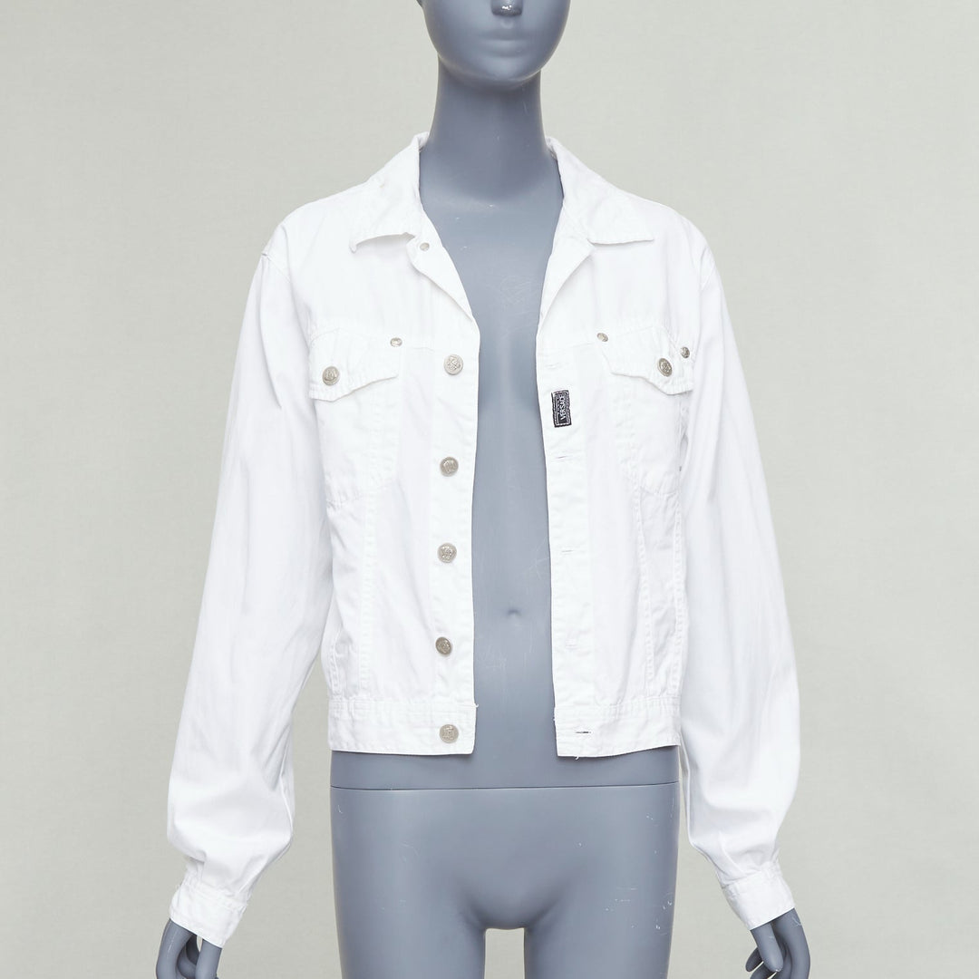 VERSACE YOUNG Vintage white silver medusa logo button jacket
