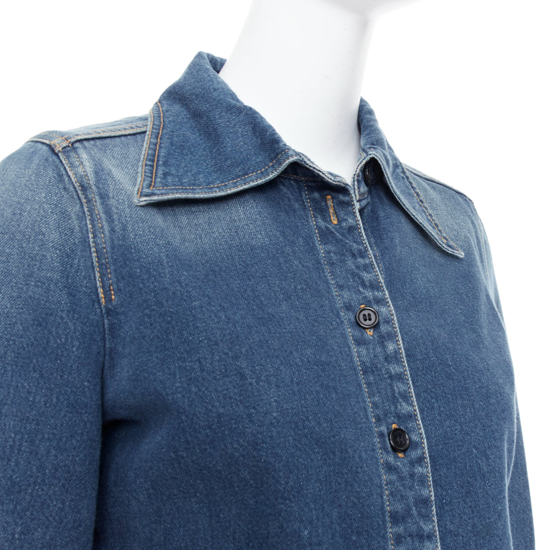 CHLOE blue washed denim cotton cropped sleeve over shirt FR38 M
