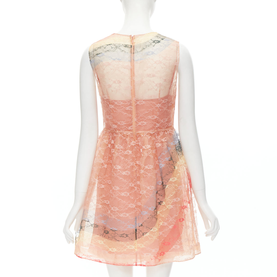 RED VALENTINO peach rainbow lace sleeveless fit flared cocktail dress IT40 S