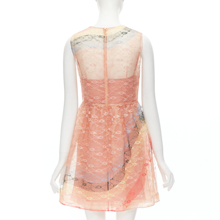RED VALENTINO peach rainbow lace sleeveless fit flared cocktail dress IT40 S