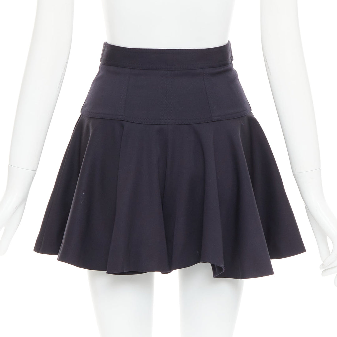 ALEXANDER MCQUEEN 2018 Cargo navy wool silk lined button side skorts IT36 XXS