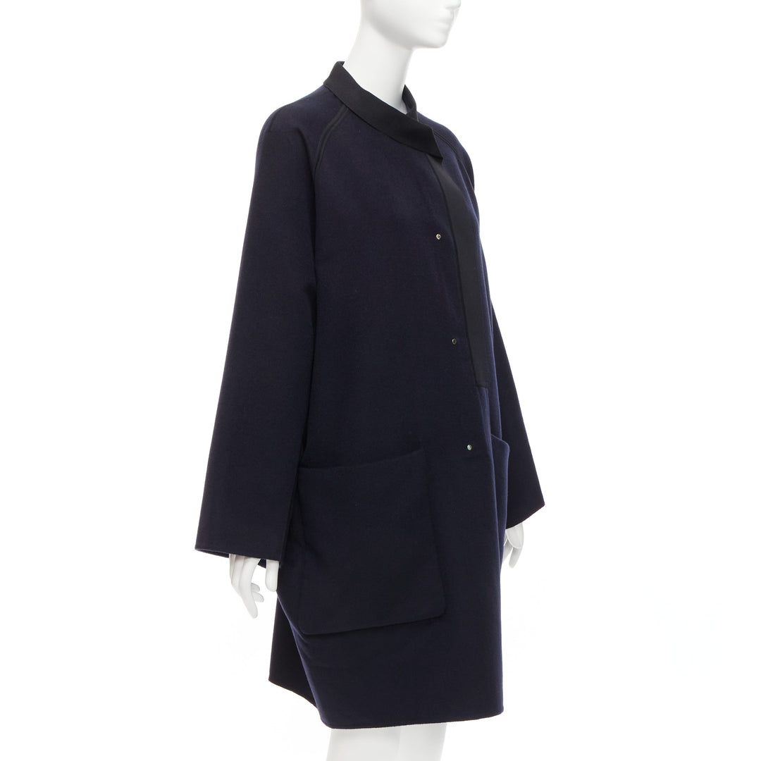 rare HERMES Martin Margiela navy double faced cashmere cocoon coat FR42 XL