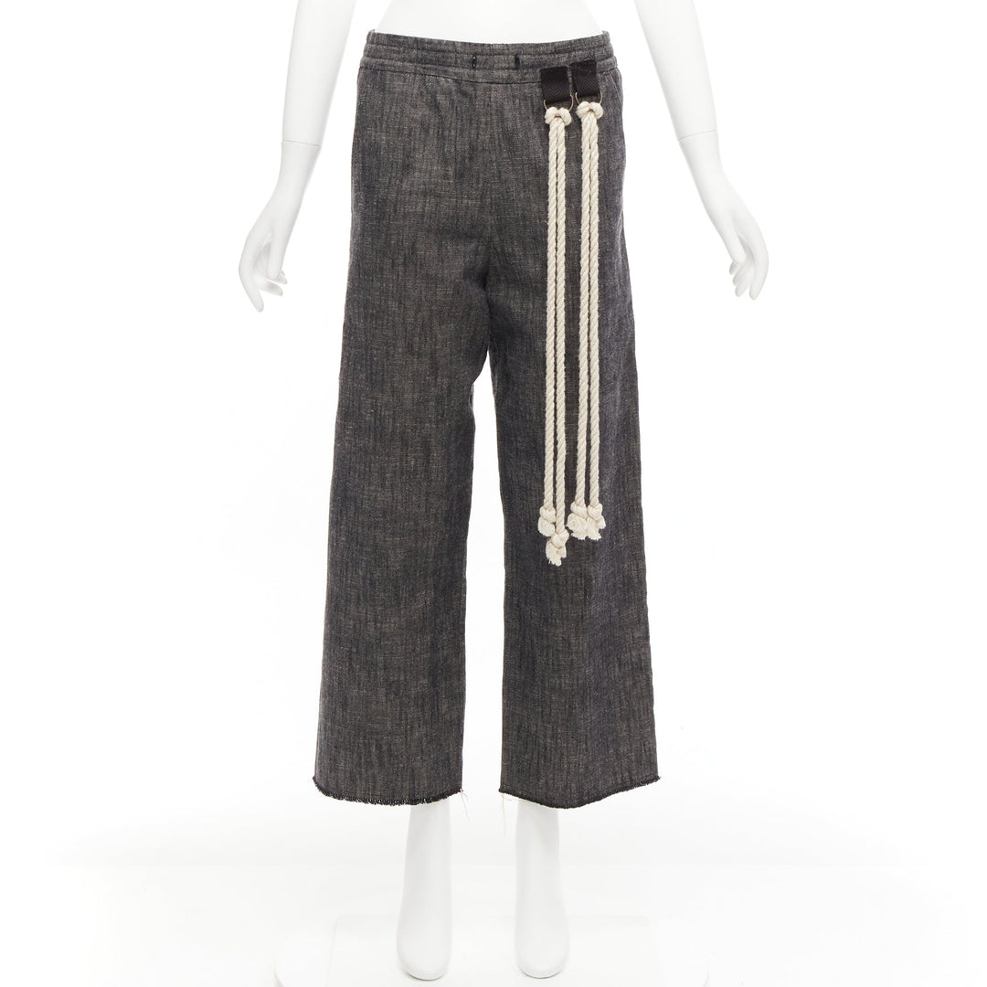 SONG FOR THE MUTE 2018 Wander cream rope detail grey wide leg pants FR34 XS
