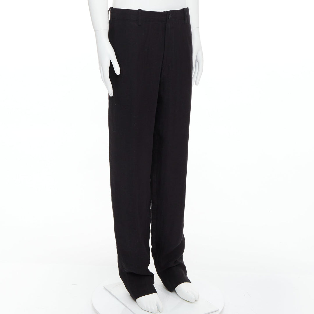 YOHJI YAMAMOTO black hemp cotton tapered back pockets wide pants JP4 XL
