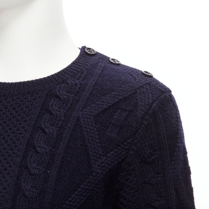 APC 100% wool navy blue fisherman cable knit crew neck long sleeve sweater S