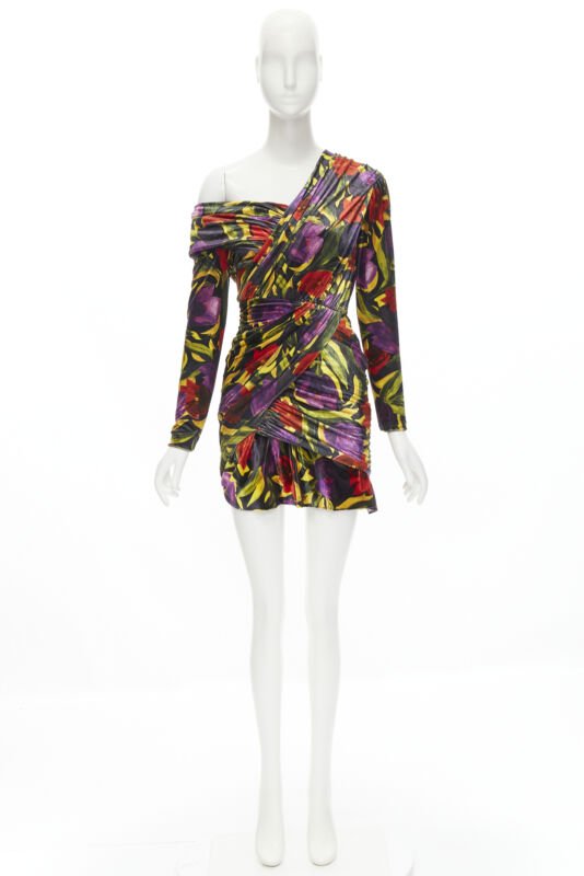 BALENCIAGA 2019 Runway Demna floral velvet wrap draped mini dress FR36 S