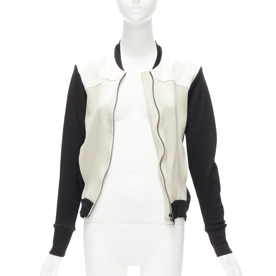 HELMUT LANG beige black color blocked bomber jacket US4 S