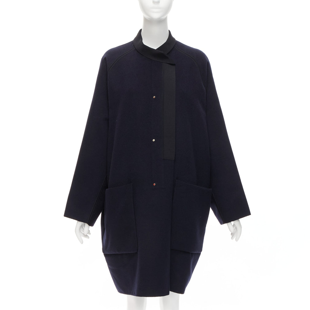 rare HERMES Martin Margiela navy double faced cashmere cocoon coat FR42 XL