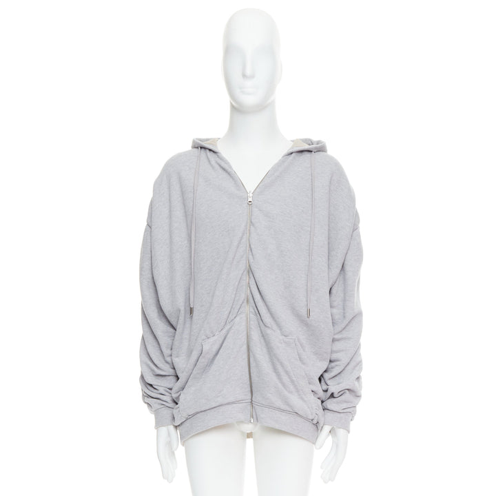 Y PROJECT grey cotton nude jersey lined gathered sleeves hoodie S