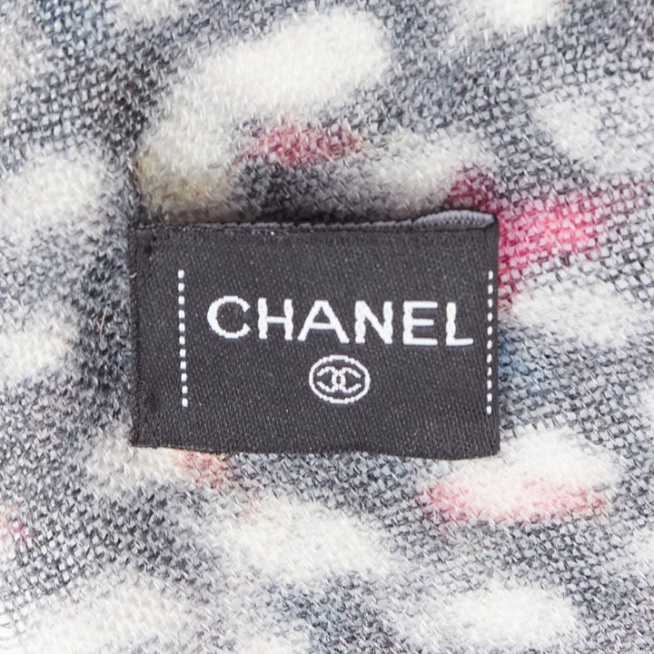 CHANEL 100% cashmere purple black CC oversized tweed texture print scarf