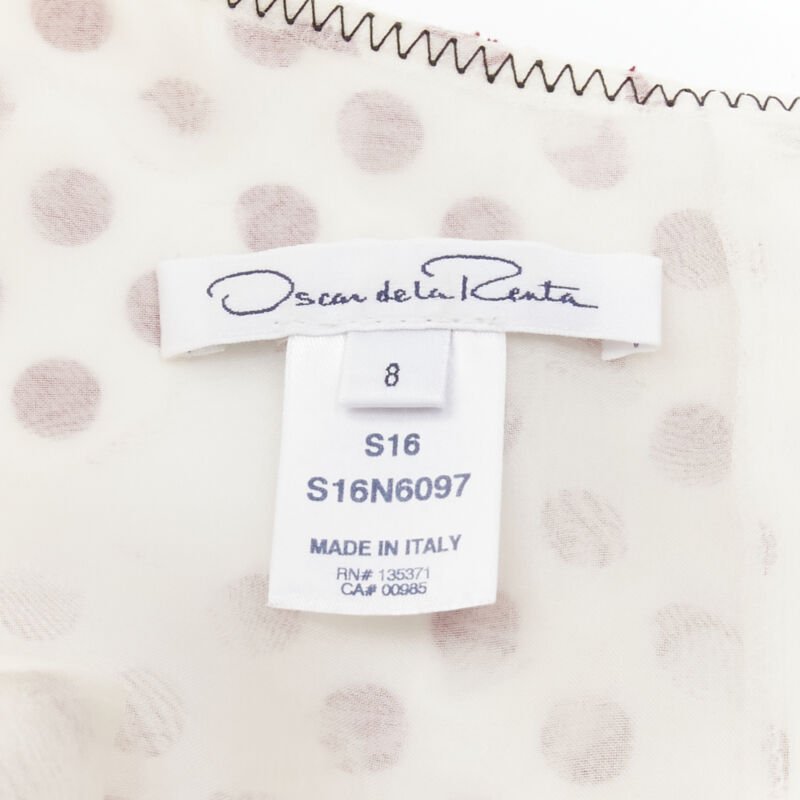 OSCAR DE LA RENTA 2016 white polkadot floral burnt out devore belted dress US2 S