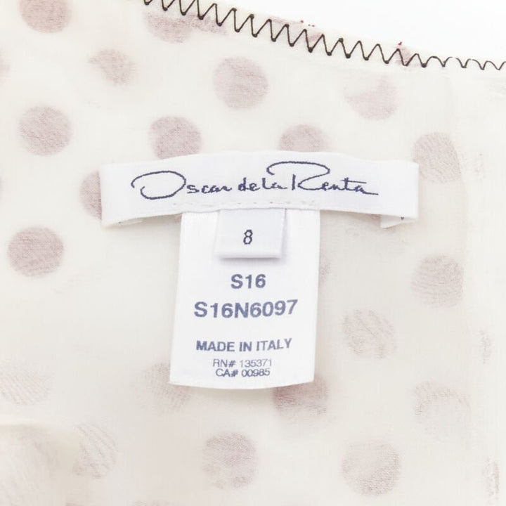 OSCAR DE LA RENTA 2016 white polkadot floral burnt out devore belted dress US2 S