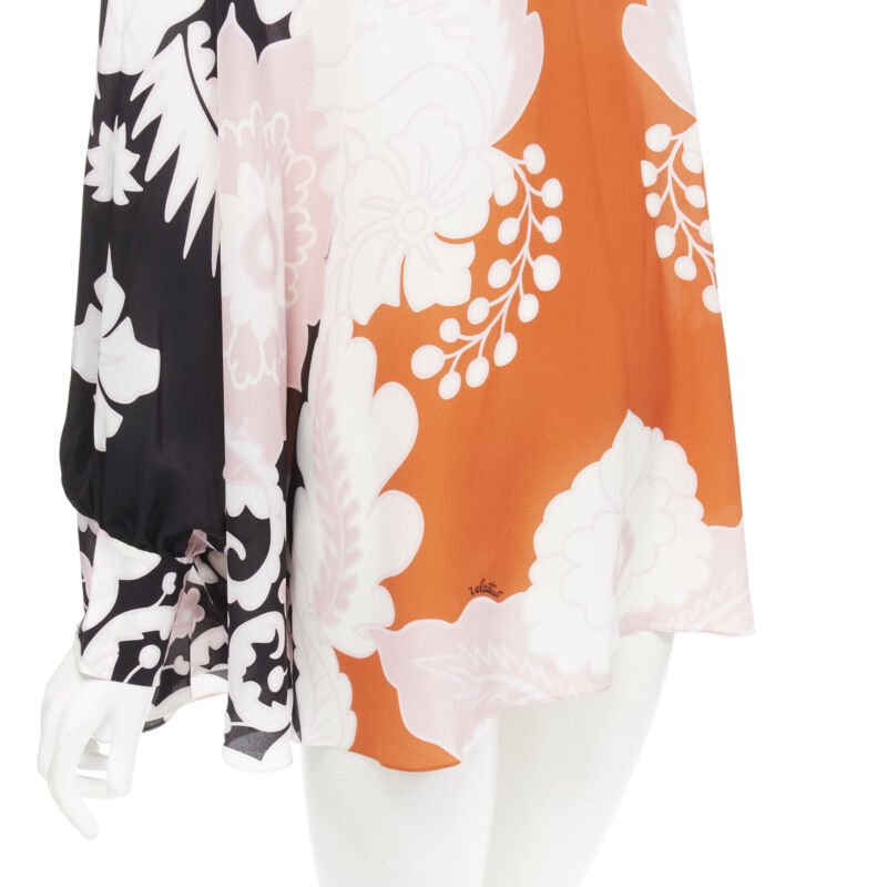 VALENTINO 100% silk orange pink black floral print blouse shirt IT36 XS