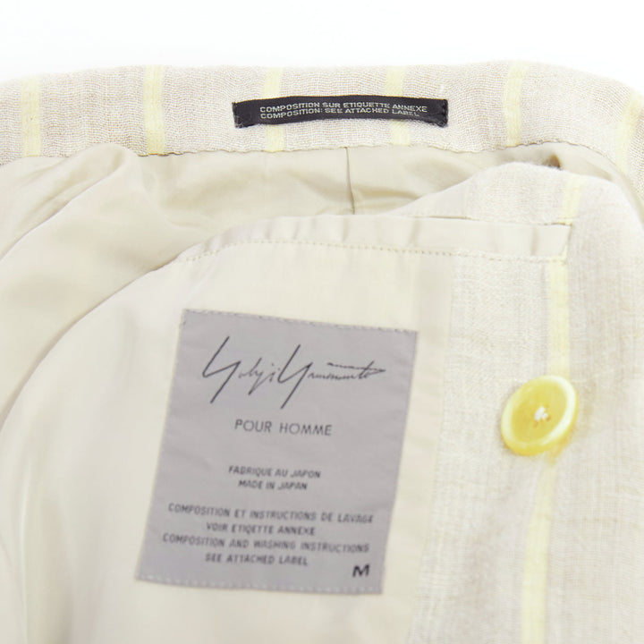 YOHJI YAMAMOTO stone grey cream striped  rayon linen double breasted blazer M