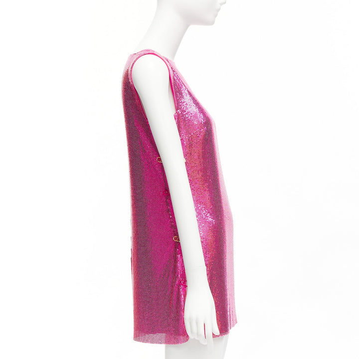 rare VERSACE 2022 Runway pink metal chainmail Medusa safety pin dress IT38 XS