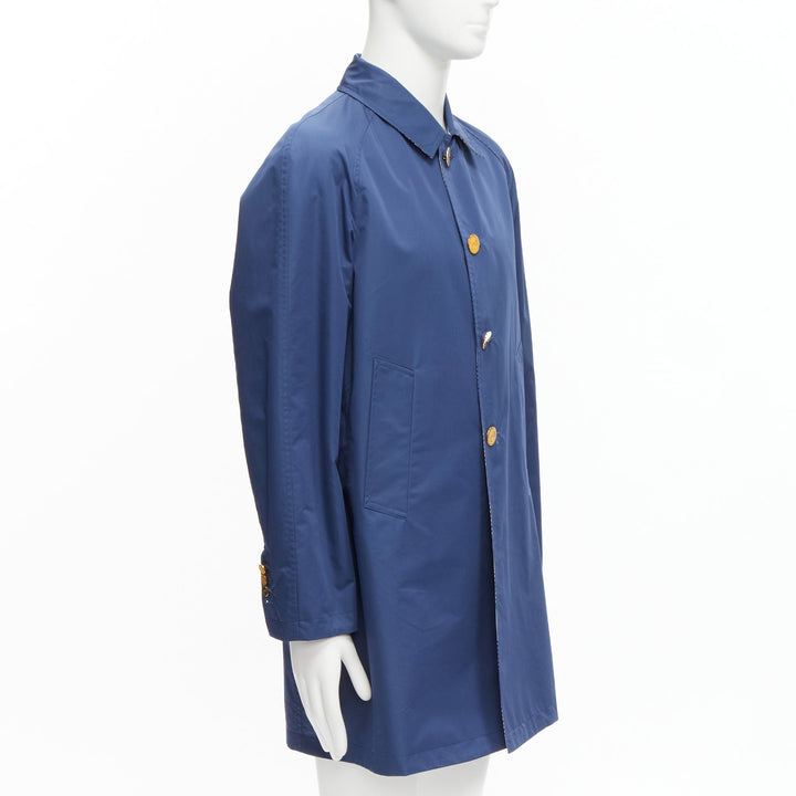 THOM BROWNE Reversible navy blue  classic check gold buttons overcoat JP2 M