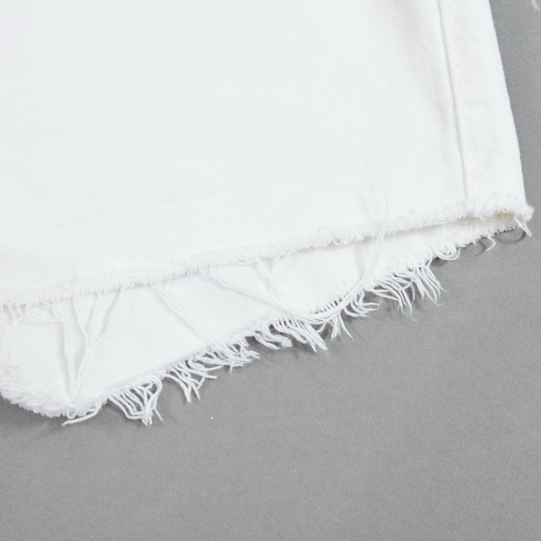 SAINT LAURENT 2016 white cotton cut off frayed jean denim shorts 25"