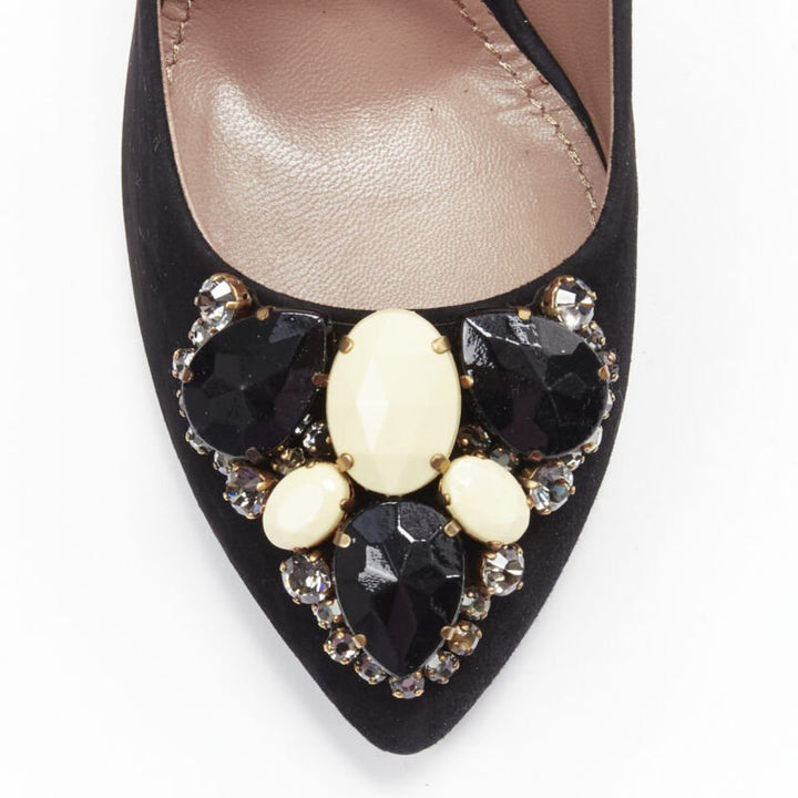 YVES SAINT LAURENT Charlie 105 black suede rhinestone jewel heel pump EU37.5