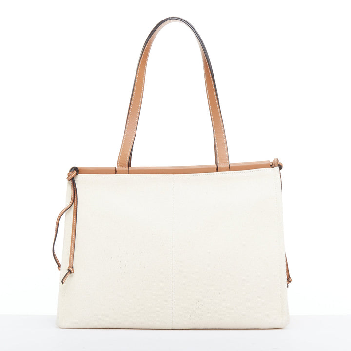 LOEWE Small Cushion cream canvas brown anagram logo shoulder tote bag
