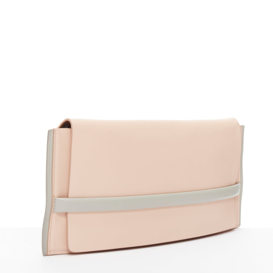 JIL SANDER pink grey smooth leather loop through envelope long clutch bag