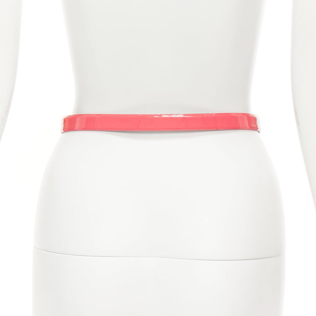 CHANEL B15P hot pink patent leather CC logo buckle skinny belt 70cm