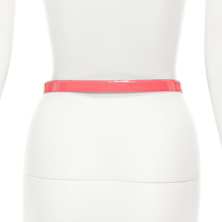 CHANEL B15P hot pink patent leather CC logo buckle skinny belt 70cm