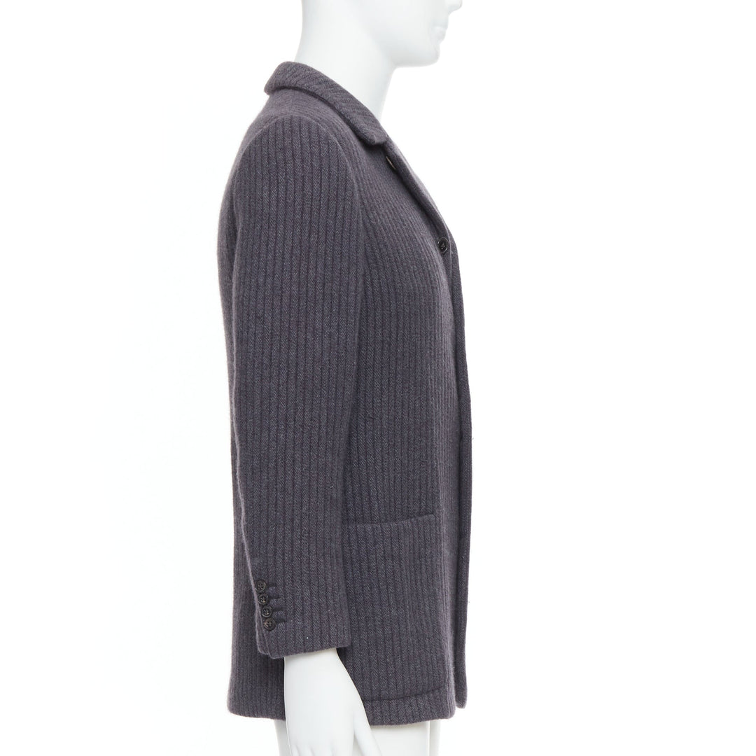 HERMES Angora wool cashgora grey verticle stripe knit blazer FR48 M