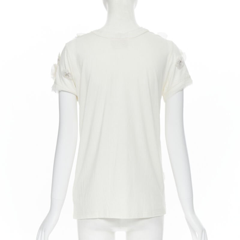 LANVIN ALBER ELBAZ Collection Blanche white silk pearl crystal flower tshirt XS