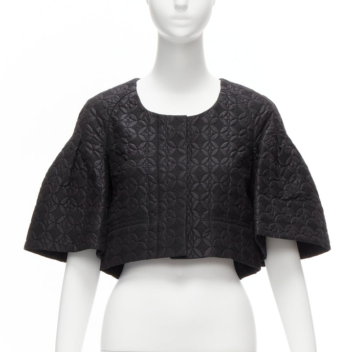 CHLOE black floral jacquard bell sleeve round neck cropped jacket FR34 XS