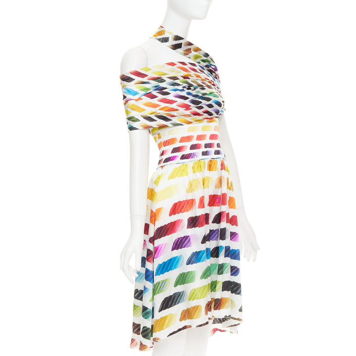 CHANEL Karl Lagerfeld 2014 Runway Colorama icon brush silk top skirt FR34 XS