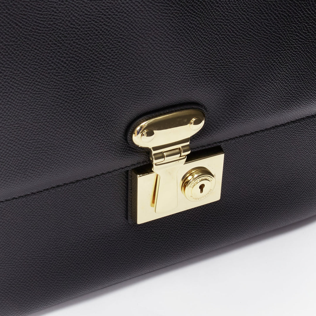 DOLCE GABBANA Miss Linda black saffiano leather gold buckle flap bag