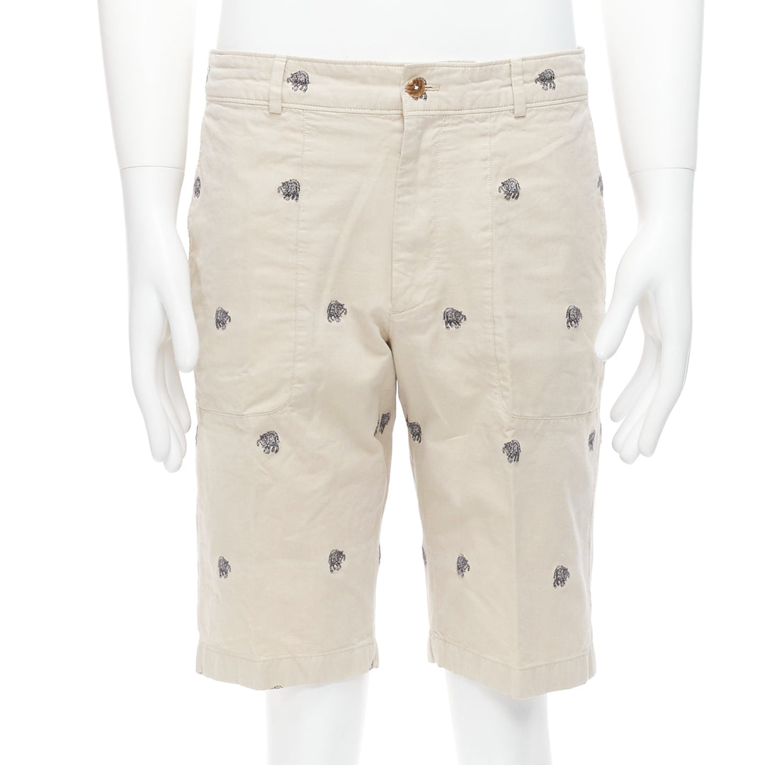LOUIS VUITTON khaki cotton black elephant embroidery safari shorts FR42 M