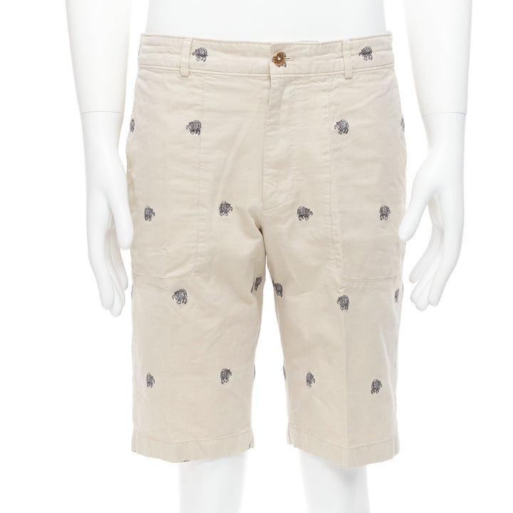 LOUIS VUITTON khaki cotton black elephant embroidery safari shorts FR42 M