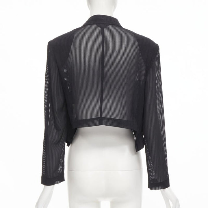 Runway COMME DES GARCONS 80's black striped sheer ruffle cropped blazer jacket S