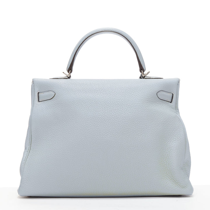 HERMES Kelly 35 Bleu Gacier Clemence sports canvas strap satchel bag