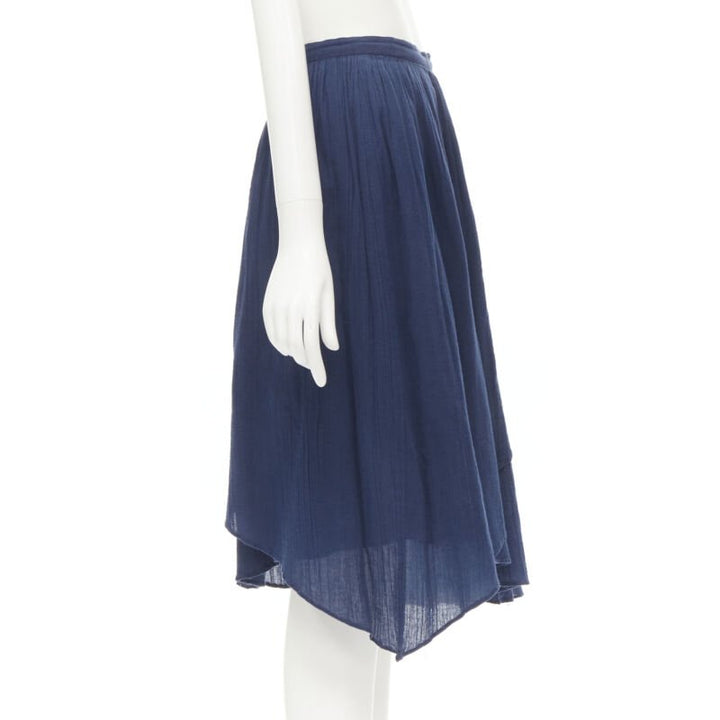 COMME DES GARCONS Vintage 1980's blue crinkled asymmetric waterfall draped skirt