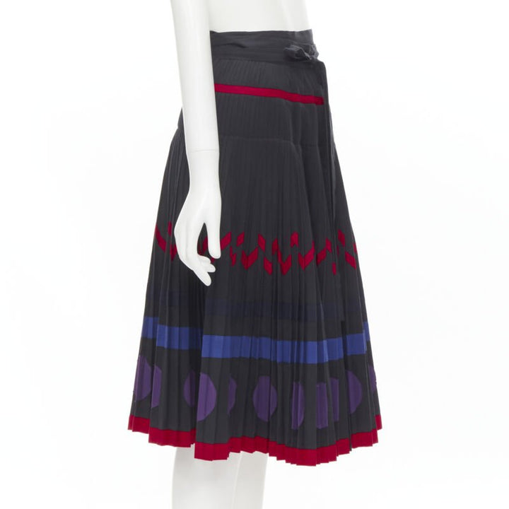 COMME DES GARCONS 1980s black geometric pattern pleated wrapped flared skirt S