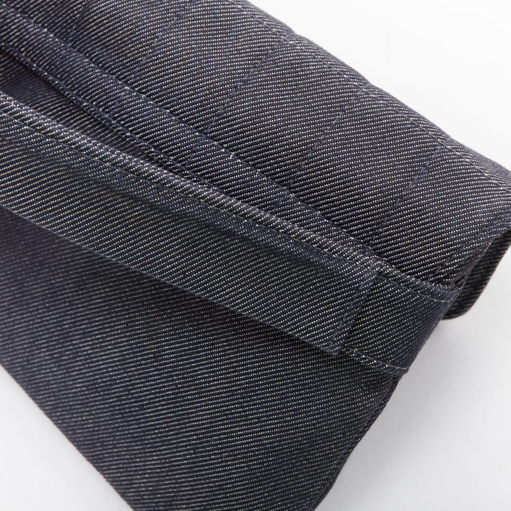 CHANEL Mademoiselle Chocolate Bar denim blue quilted clutch bag