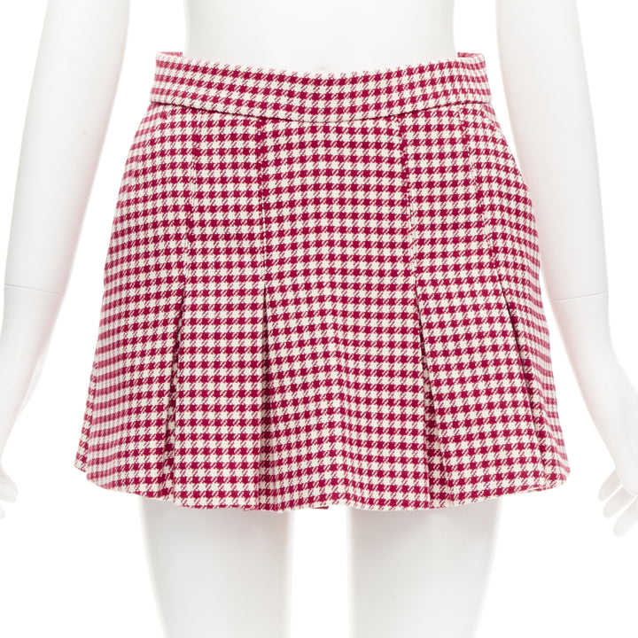 RED VALENTINO red white wool blend gingham pleated high waist skorts IT36 XXS