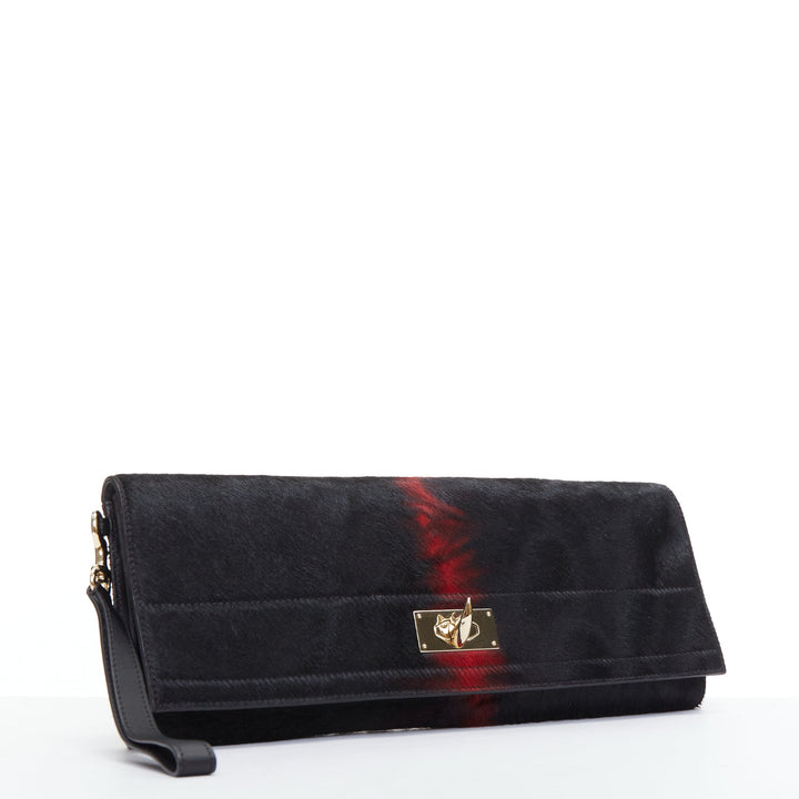GIVENCHY Shark black red ponyhair gold turnlock foldover clutch bag