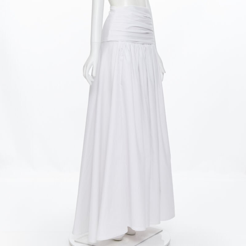 MATICEVSKI white ruched waist band pleated flared maxi dress XS