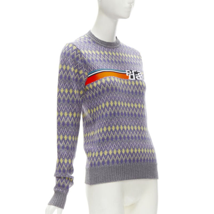 PRADA Sports Logo grey purple argyle knitted sweater S