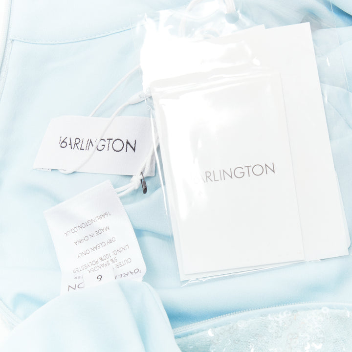 16ARLINGTON Vida light blue sequins high neck long sleeves cocktail dress UK6 XS