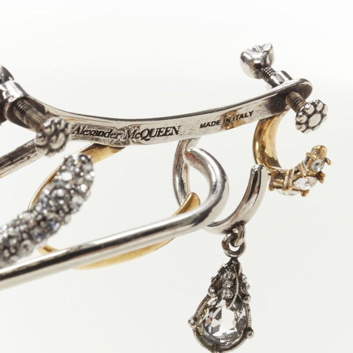 ALEXANDER MCQUEEN Runway Multi hoop gold silver crystal cuff earring
